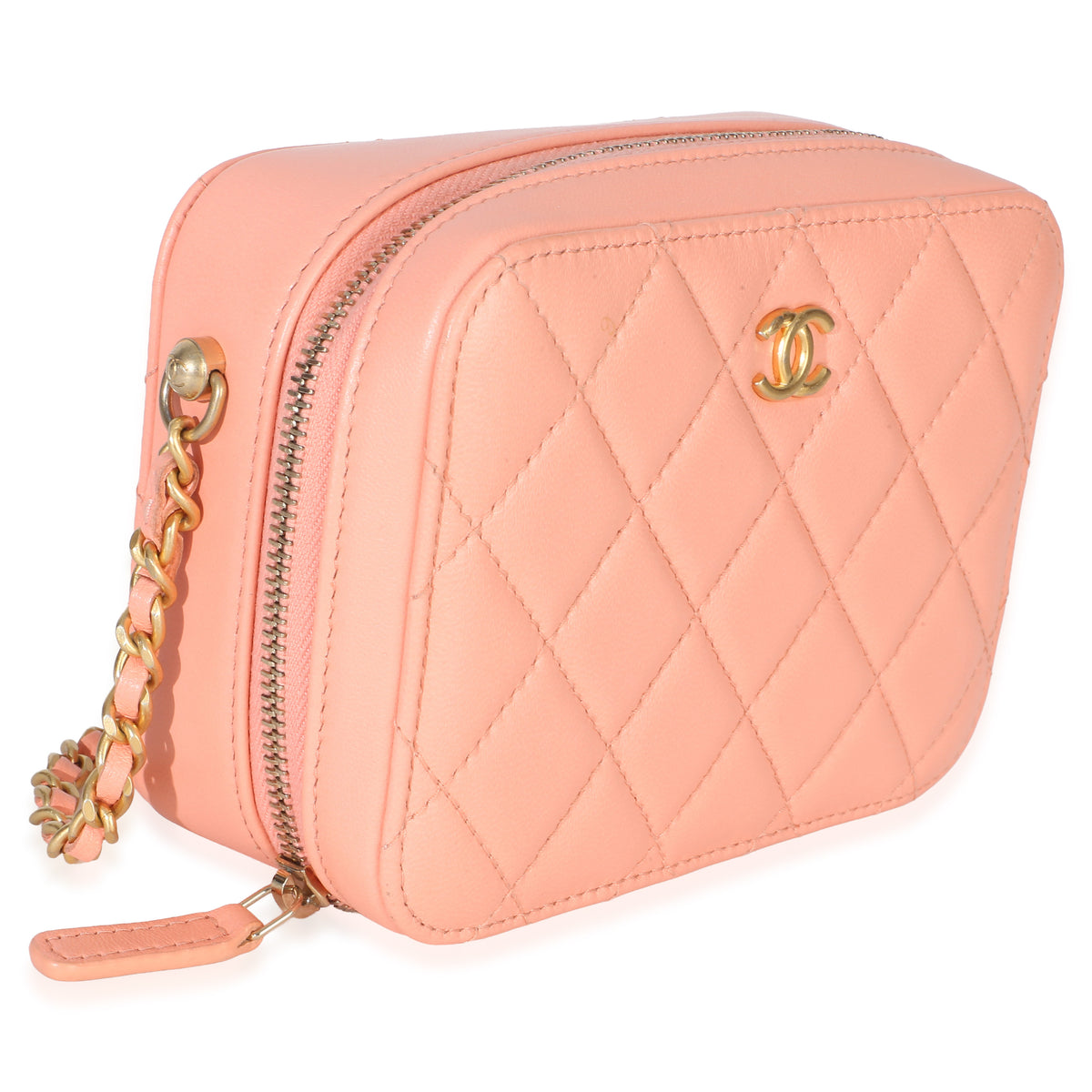 Chanel Coral Quilted Lambskin Pearl Crush Camera Vanity Case Handbag 3