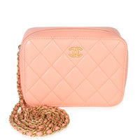 Chanel Coral Quilted Lambskin Pearl Crush Camera Vanity Case Handbag fv
