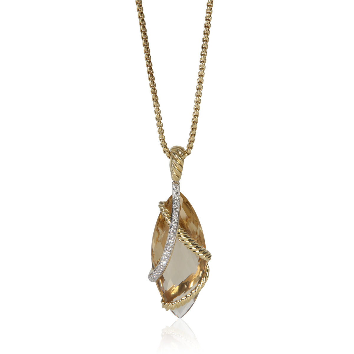 David Yurman Yellow Gold Citrine and Diamond Cable Wrap Pendant fv