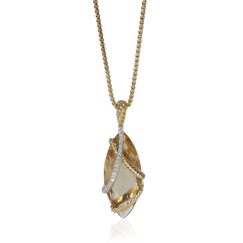 David Yurman Yellow Gold Citrine and Diamond Cable Wrap Pendant fv