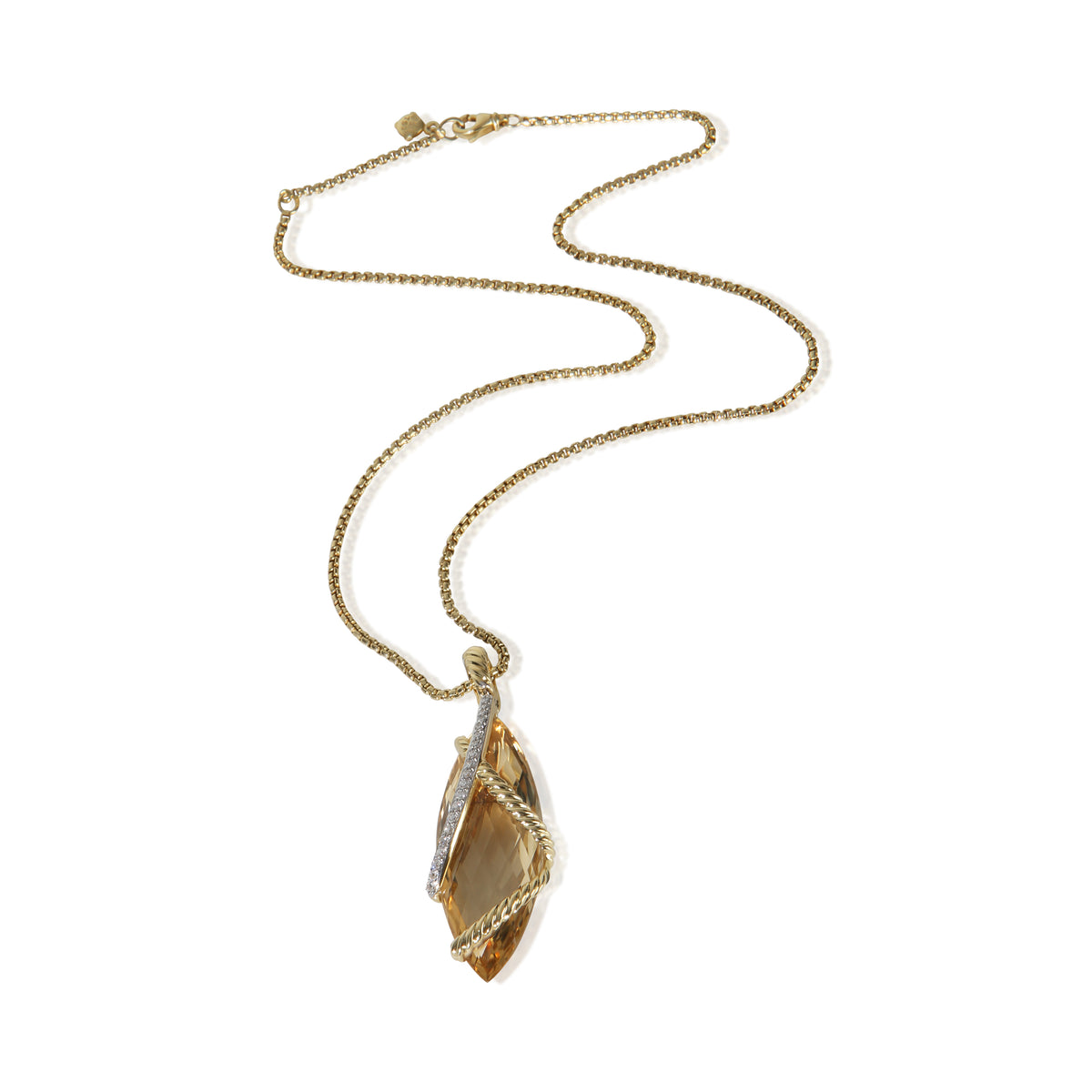 David Yurman Yellow Gold Citrine and Diamond Cable Wrap Pendant pv