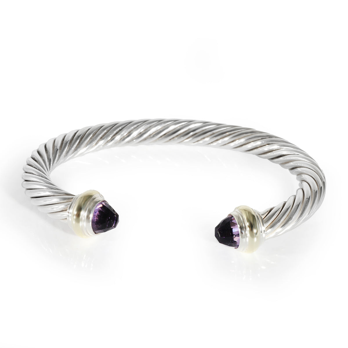 David Yurman Yellow Gold & Sterling Silver Amethyst Cable Classic Bracelet