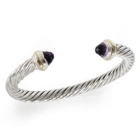 David Yurman Yellow Gold & Sterling Silver Amethyst Cable Classic Bracelet