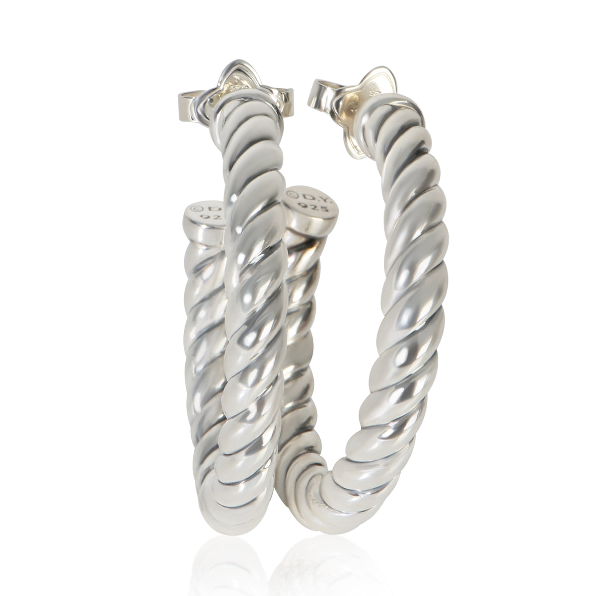 David Yurman Sterling Silver  Sculpted Cable Earrings fv