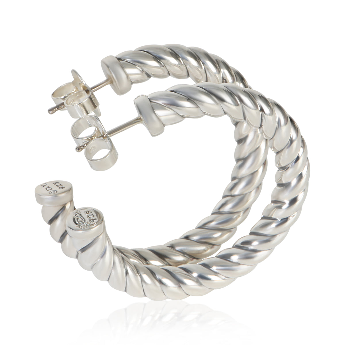 David Yurman Sterling Silver  Sculpted Cable Earrings pv