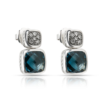 David Yurman Sterling Silver Topaz and Diamond Chiclet Earrings