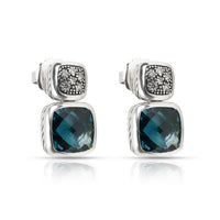 David Yurman Sterling Silver Topaz and Diamond Chiclet Earrings
