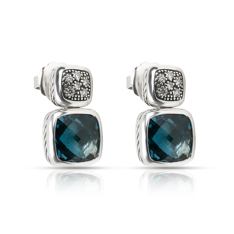 David Yurman Sterling Silver Topaz and Diamond Chiclet Earrings