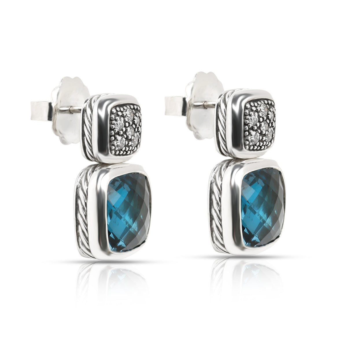 David Yurman Sterling Silver Topaz and Diamond Chiclet Earrings