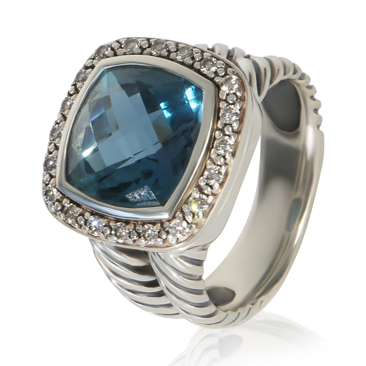 David Yurman Sterling Silver Topaz and Diamond Albion Ring bv
