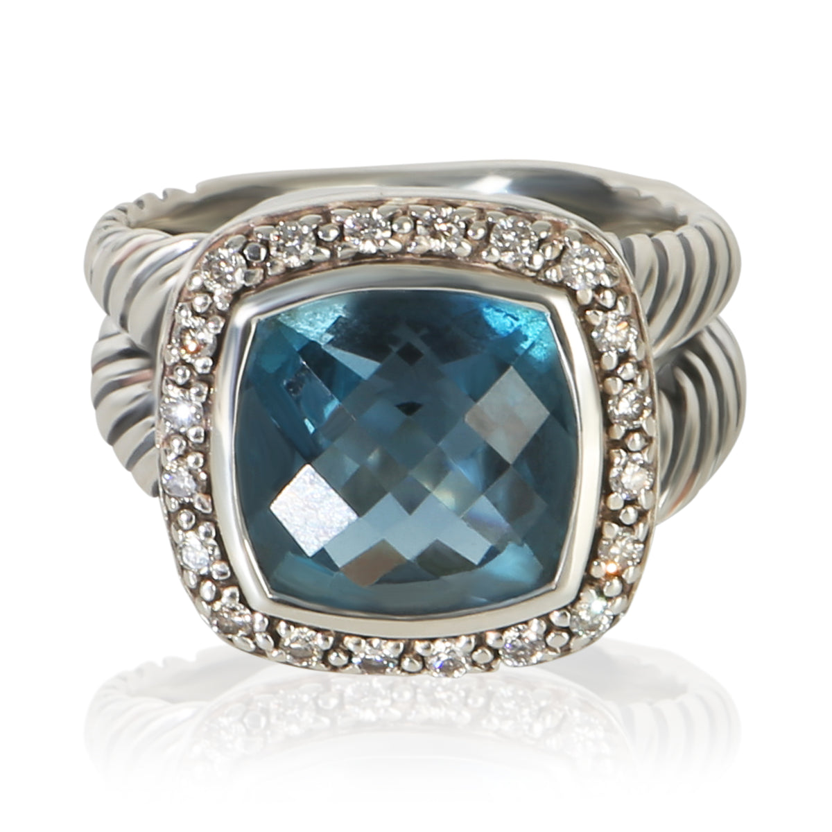 David Yurman Sterling Silver Topaz and Diamond Albion Ring fv
