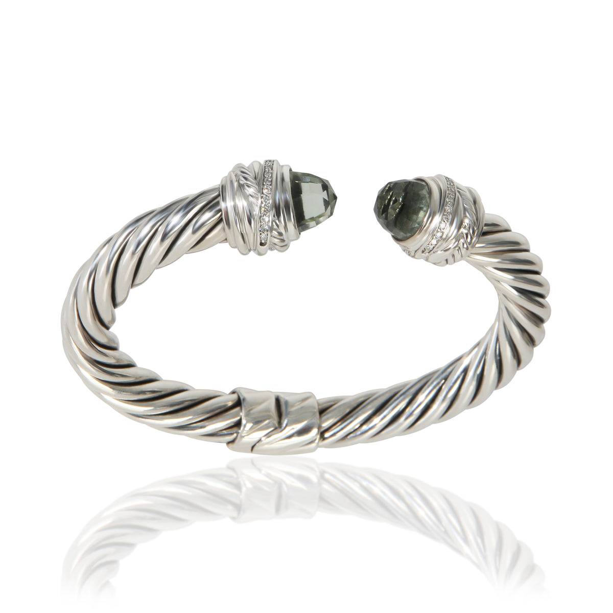 David Yurman Sterling Silver Prasiolite and Diamond Crossover Cable Bracelet bv