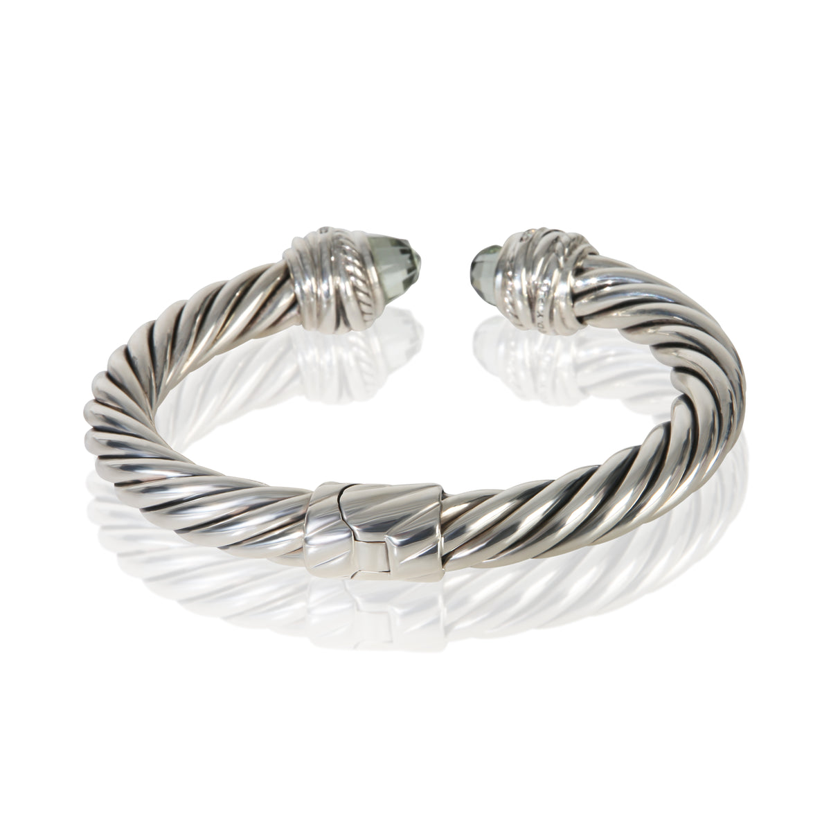 David Yurman Sterling Silver Prasiolite and Diamond Crossover Cable Bracelet pv