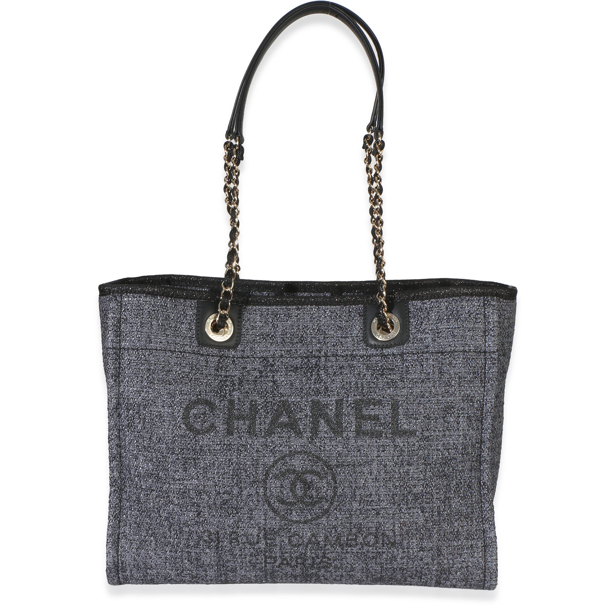 Chanel Black Grey Mixed Fibers Small Deauville Tote Handbag id