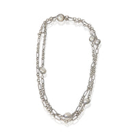 David Yurman Sterling Silver Pearl Figaro Link With Pearl Stations Necklace bv
