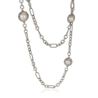 David Yurman Sterling Silver Pearl Figaro Link With Pearl Stations Necklace fv