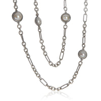 David Yurman Sterling Silver Pearl Figaro Link With Pearl Stations Necklace sv