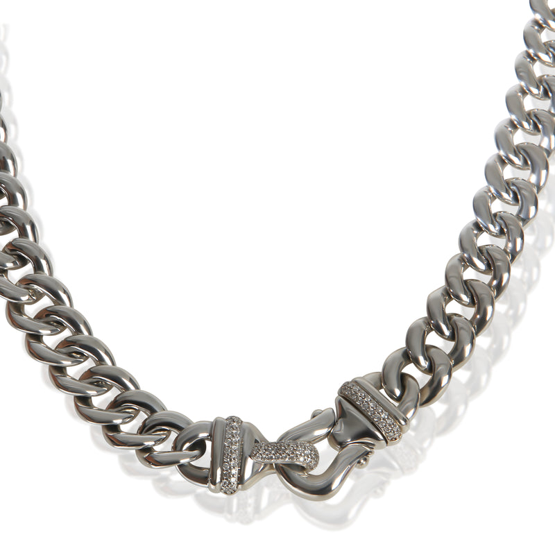 David Yurman Sterling Silver Diamond Buckle Necklace fv