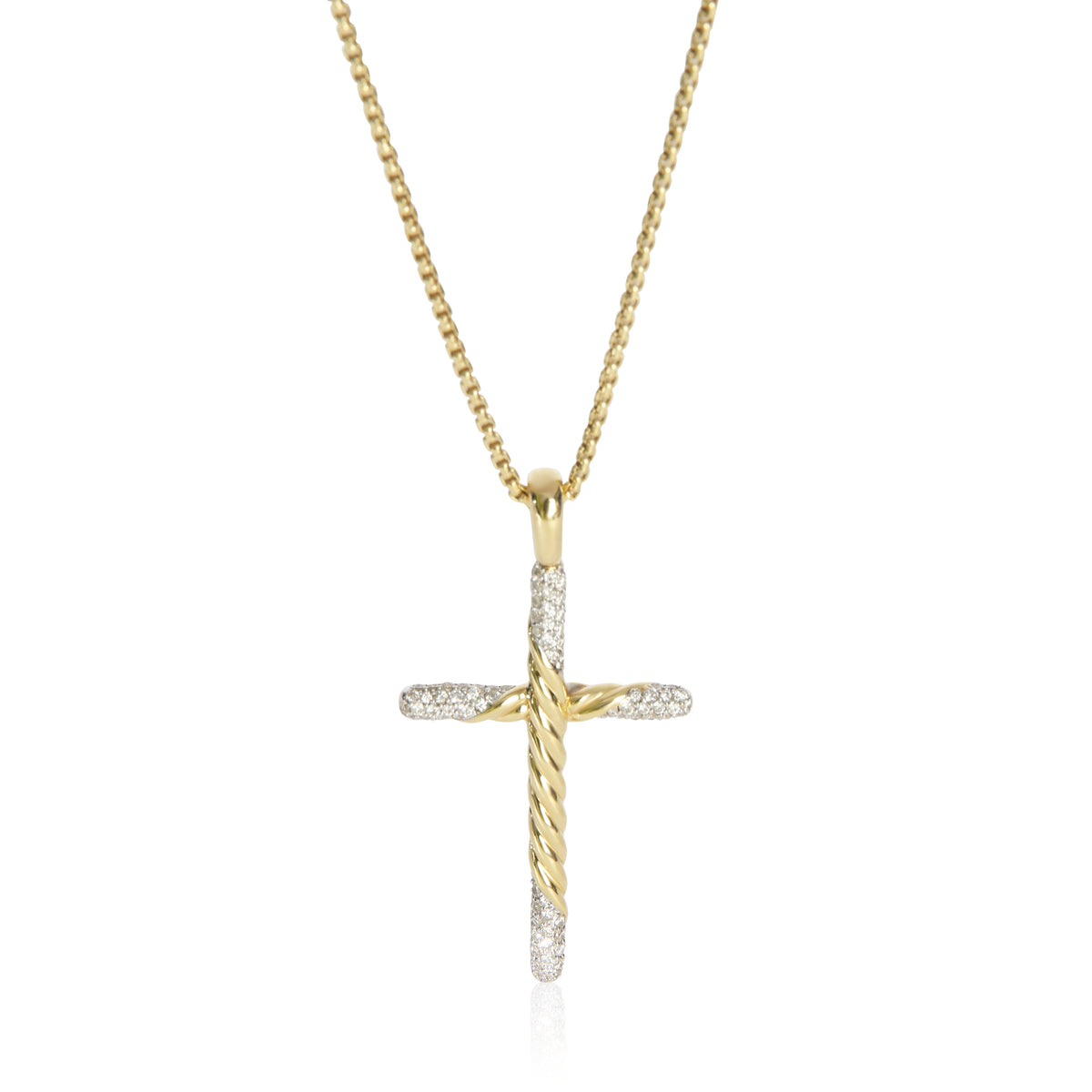 David Yurman Yellow Gold Diamond Cross Pendant fv