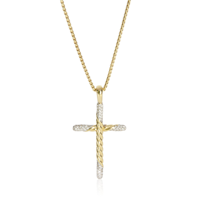 David Yurman Yellow Gold Diamond Cross Pendant fv