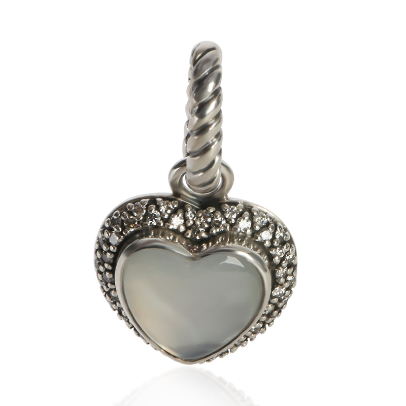 David Yurman Sterling Silver Diamond Moon Quartz Heart Pendant fv