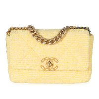 Chanel Yellow Ecru Tweed Quilted Medium  19 Flap Bag Handbag id
