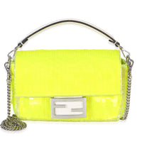 Fendi Neon Yellow Satin Sequin Paillettes Elaphe Sequin Mini Baguette Bag Handbag id