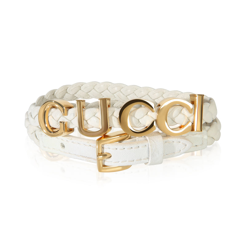 Gucci Gold Plated  Logo Braided Leather Choker Necklace fv