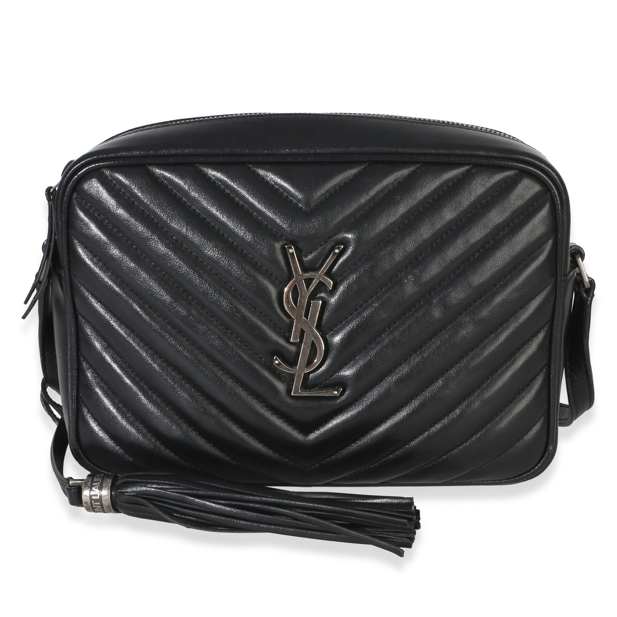 Saint Laurent Black Matelasse Calfskin Lou Camera Bag Handbag fv