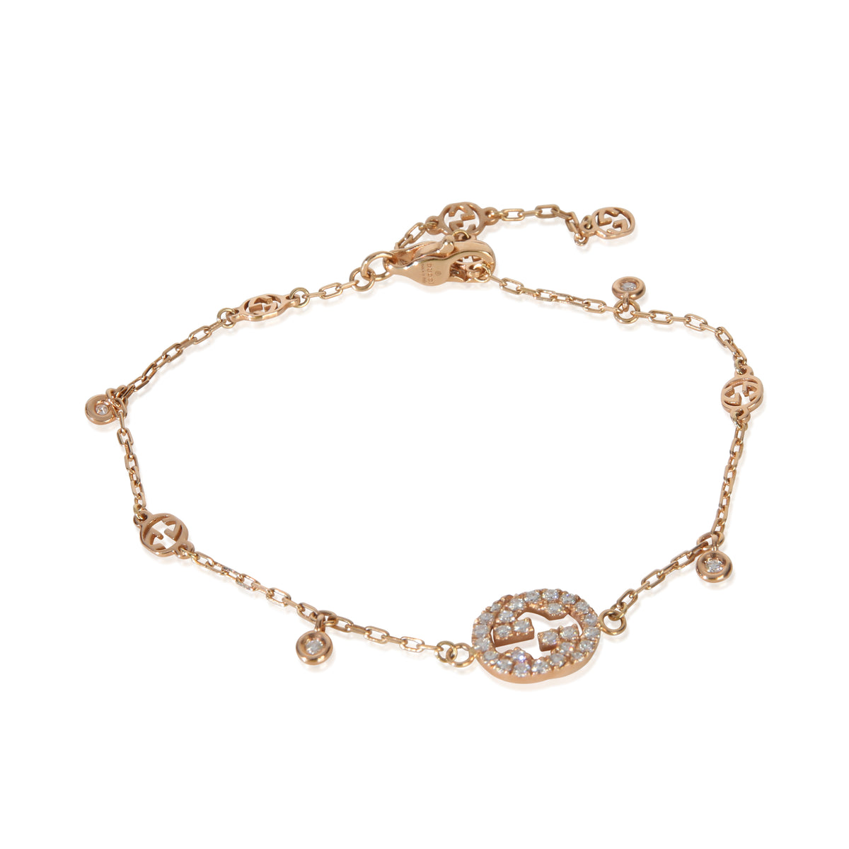 Gucci Rose Gold Diamond Interlocking G Bracelet fv