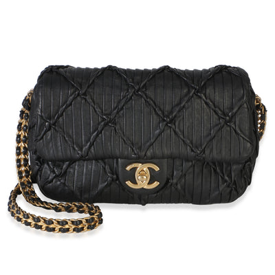 Chanel Black Pleated Lambskin Mini Soul Flap Bag Handbag fv