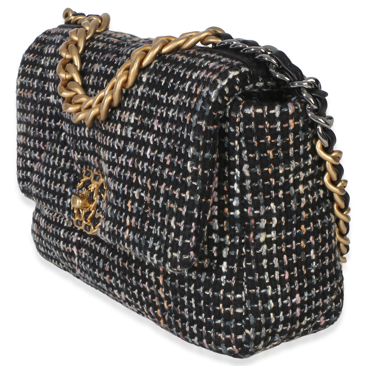 Chanel Black Multicolor Tweed Quilted Medium  19 Flap Bag Handbag 2