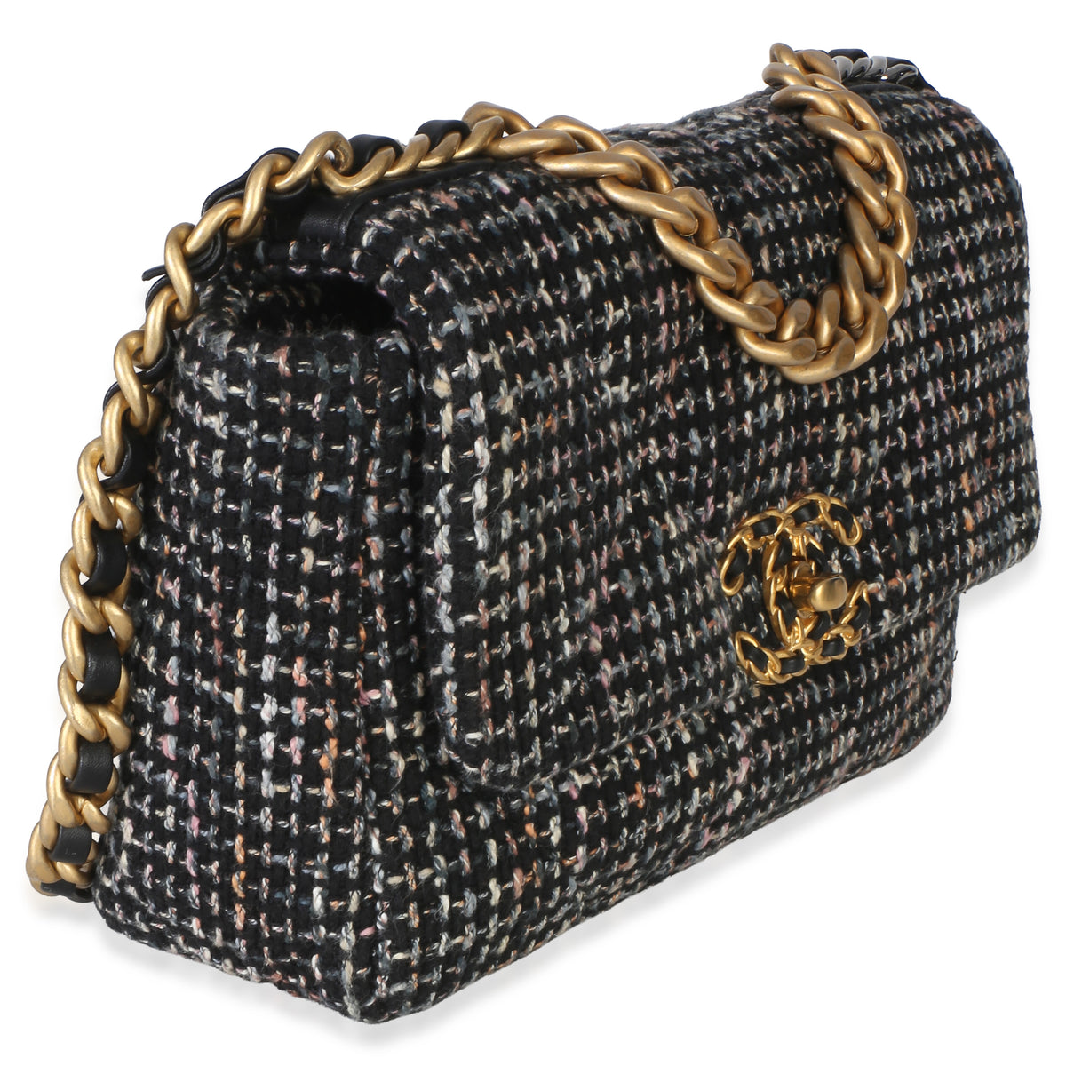Chanel Black Multicolor Tweed Quilted Medium  19 Flap Bag Handbag 3
