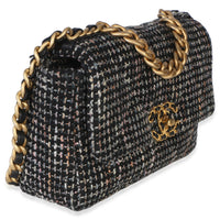 Chanel Black Multicolor Tweed Quilted Medium  19 Flap Bag Handbag 3