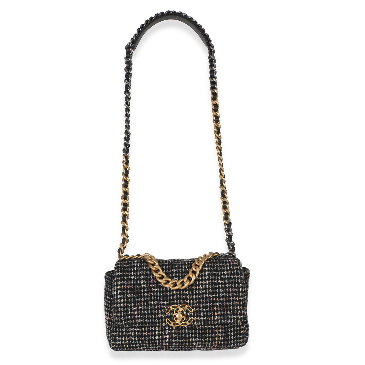 Chanel Black Multicolor Tweed Quilted Medium  19 Flap Bag Handbag 8
