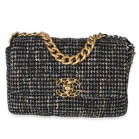 Chanel Black Multicolor Tweed Quilted Medium  19 Flap Bag Handbag fv
