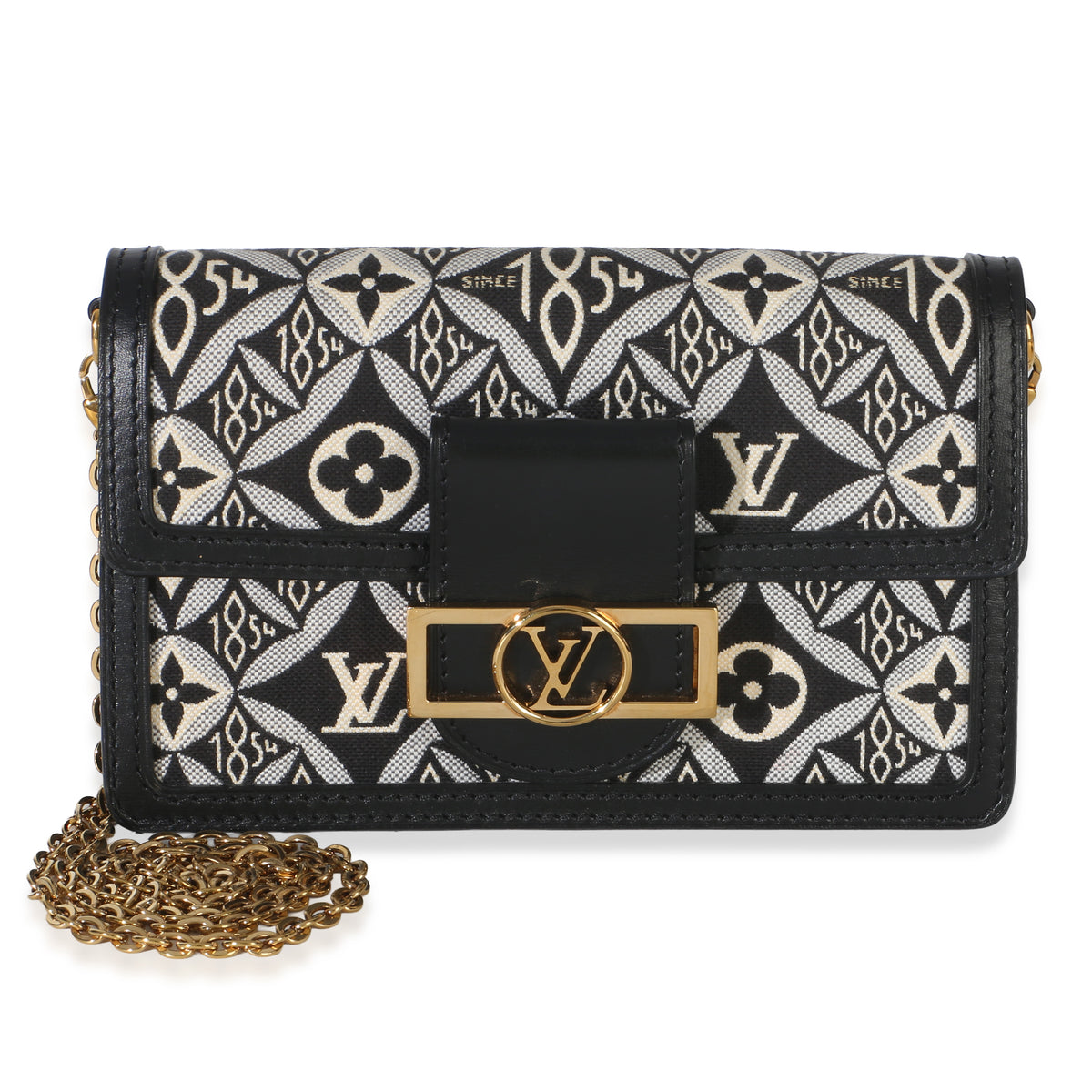 Louis Vuitton Black Blue Jacquard Since 1854 Dauphine Chain Wallet Handbag fv