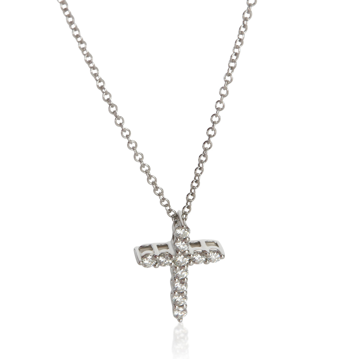 Tiffany & Co. Platinum Diamond Mini Cross Pendant fv