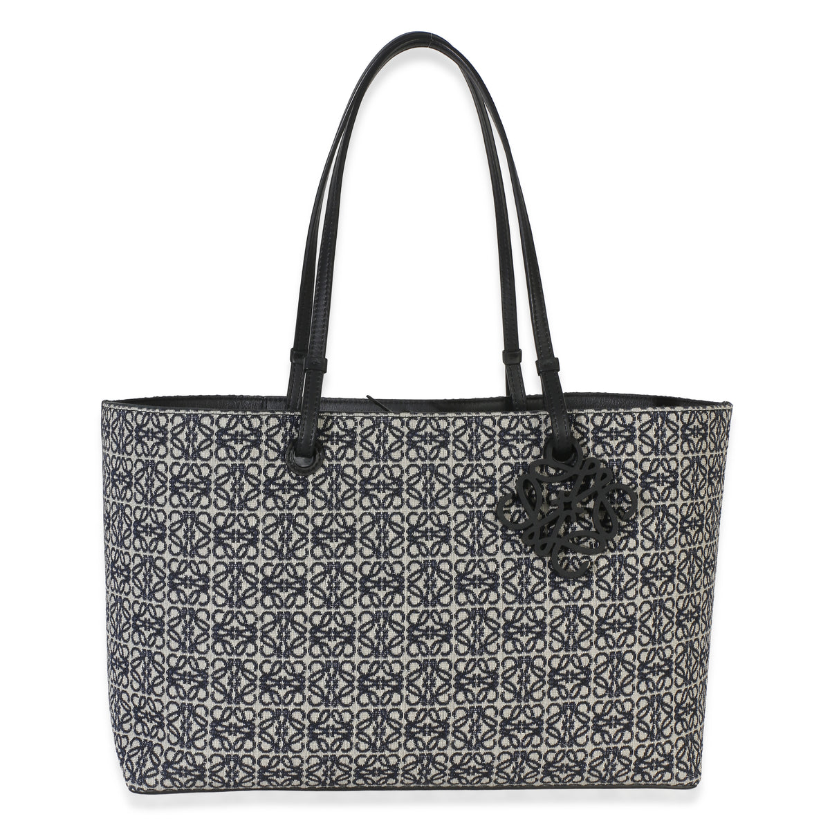 Loewe Navy Black Jacquard Anagram East West Tote Handbag fv