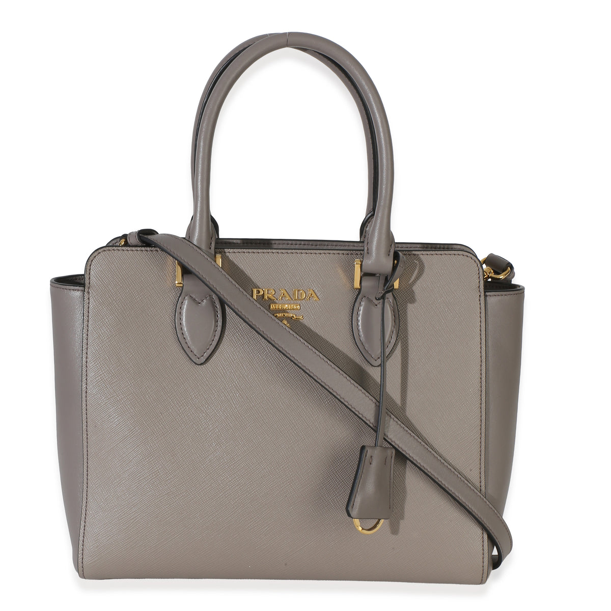 Prada Argilla Saffiano Soft Calfskin Small Top Handle Tote Handbag fv