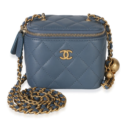 Chanel Blue Quilted Lambskin Pearl Crush Vanity Case With Chain Handbag id