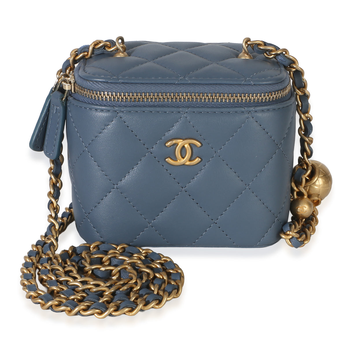 Chanel Blue Quilted Lambskin Pearl Crush Vanity Case With Chain Handbag id