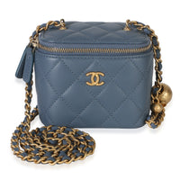 Chanel Blue Quilted Lambskin Pearl Crush Vanity Case With Chain Handbag id