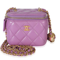 Chanel Purple Quilted Lambskin Pearl Crush Vanity Case With Chain Handbag id