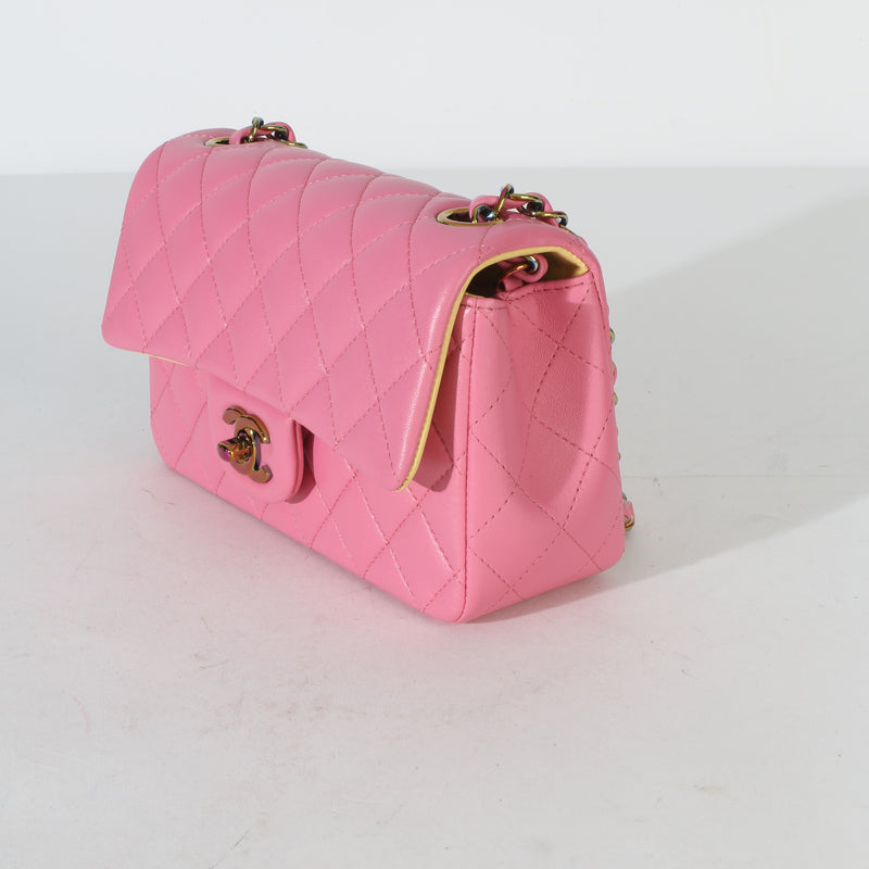 Chanel Pink Quilted Lambskin Rainbow Mini Rectangular Flap Bag Handbag id