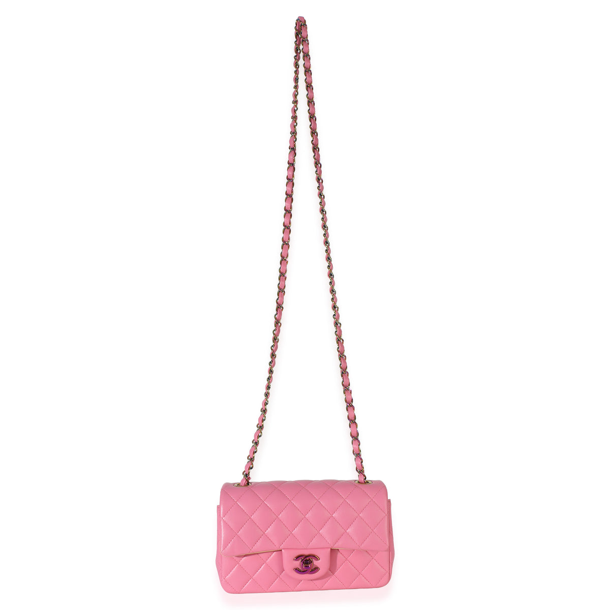 Chanel Pink Quilted Lambskin Rainbow Mini Rectangular Flap Bag Handbag 7