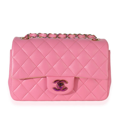 Chanel Pink Quilted Lambskin Rainbow Mini Rectangular Flap Bag Handbag fv