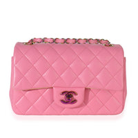 Chanel Pink Quilted Lambskin Rainbow Mini Rectangular Flap Bag Handbag fv