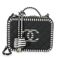 Chanel Black Quilted Caviar Striped Medium CC Filigree Vanity Case Handbag id