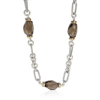 David Yurman Yellow Gold & Sterling Silver Smokey Quartz Figaro Station Necklace fv
